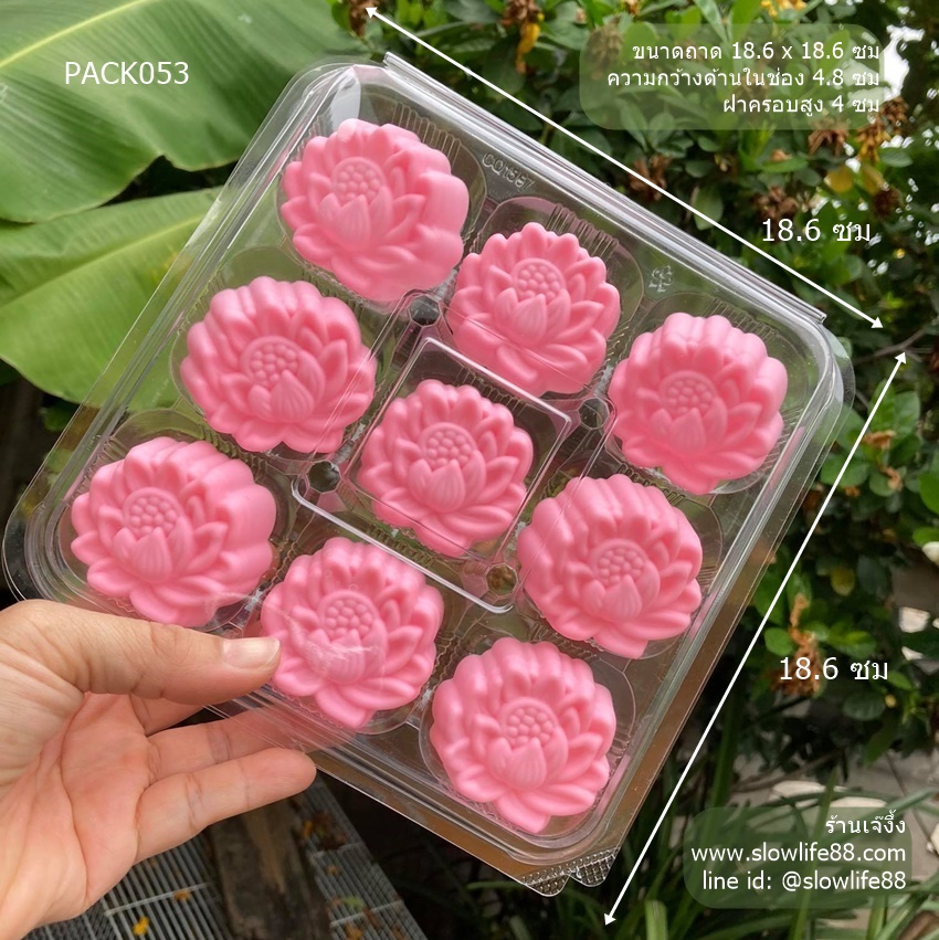 PACK053 กล่องพลาสติกใส 9 ช่อง ขนาดช่อง 4.8 ซม แพ็ก 48-50 ใบ (ใส่ขนมไหว้พระจันทร์ ขนาด 50 กรัม ได้)