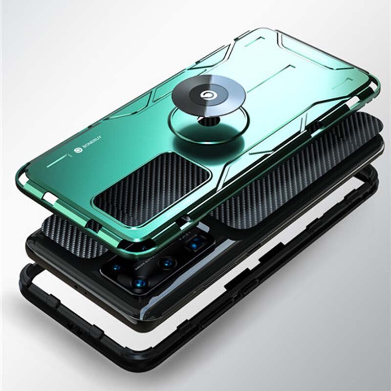 Case Huawei P40 Pro / Pre-order * เคสอลูมิเนียมโลหะหรูหราซิลิโคนปกคลุมกันกระแทกโทรศัพท์เกราะกลับปก + แหวน *