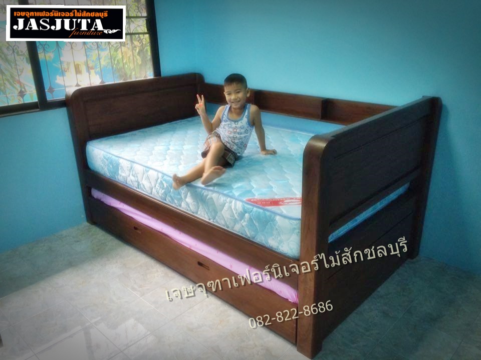 เตียงไม้สัก+เตียงเสริมล่าง 3.5ฟุต