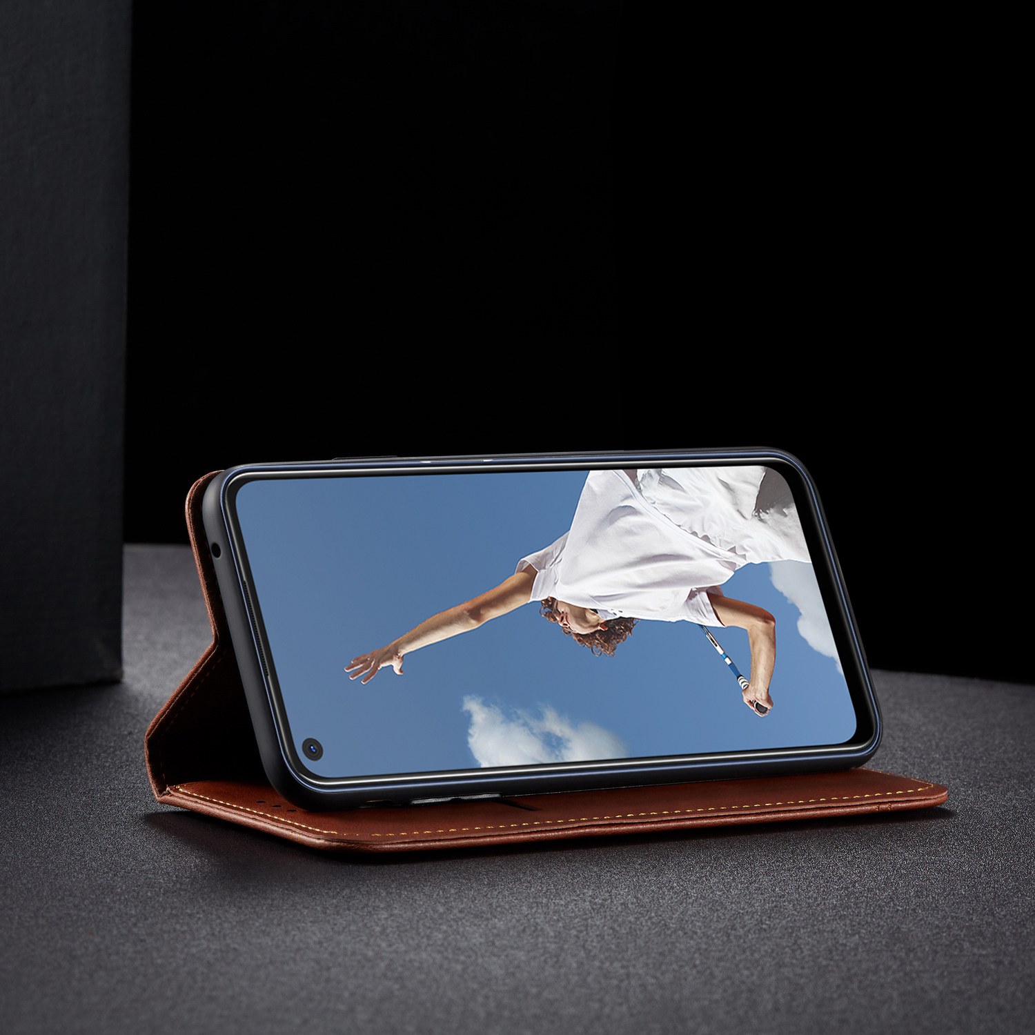 Case OPPO A92 / Pre-order * สไตล์ย้อนยุคม้ากระเป๋าสตางค์หนังยืนเนื้อม้า, เย็บแผลดีพร้อมหมุดทองย้อนยุคและสง่างาม *