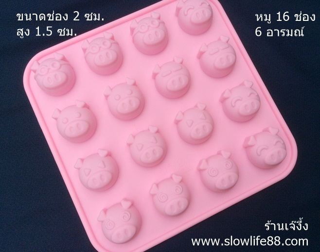 SL041 พิมพ์ซิลิโคน หมู 16 ช่อง 6 หน้า เก๋ไก๋ น่ารัก
