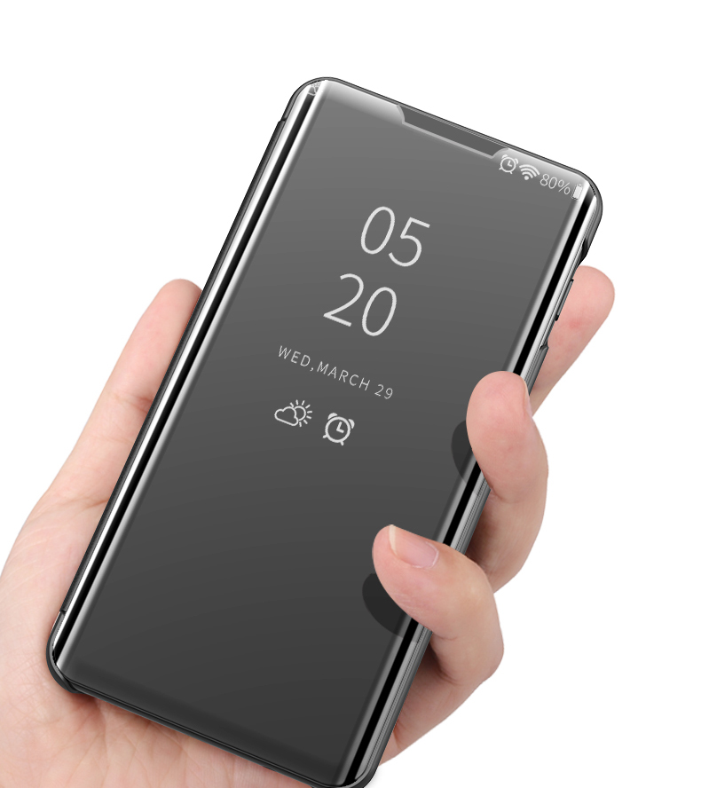 Case Realme 6 Pro / Pre-Order * เคสดูหน้าต่างกระจกชุบหนังพื้นผิว ทำจากวัสดุหนัง PC + PU หน้าต่างโปร่งแสงเพื่อการดูข้อมูลที่ง่าย *