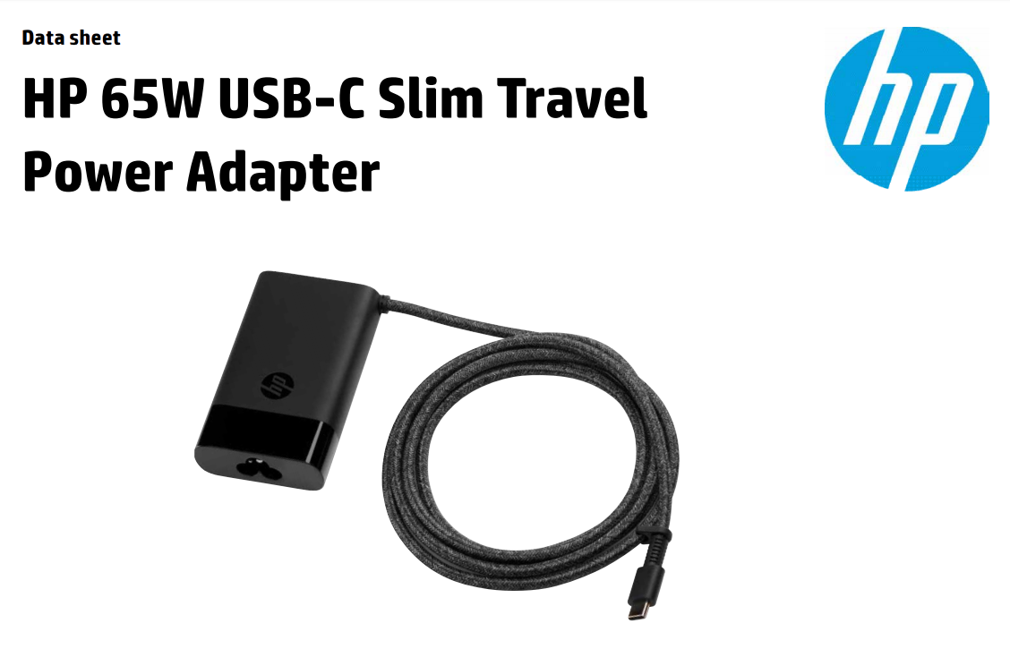Adapter HP 65W USB-C Slim Travel Power Adapter แท้ ราคาพิเศษ สายชาร์จ HP แท้ รับประกันศูนย์ 1 ปี