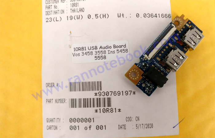 USB Audio Port IO Board Dell Vostro 3458 Inspiron 5458 5558 5758 อะไหล่แท้ จากศูนย์ Dell Thailand