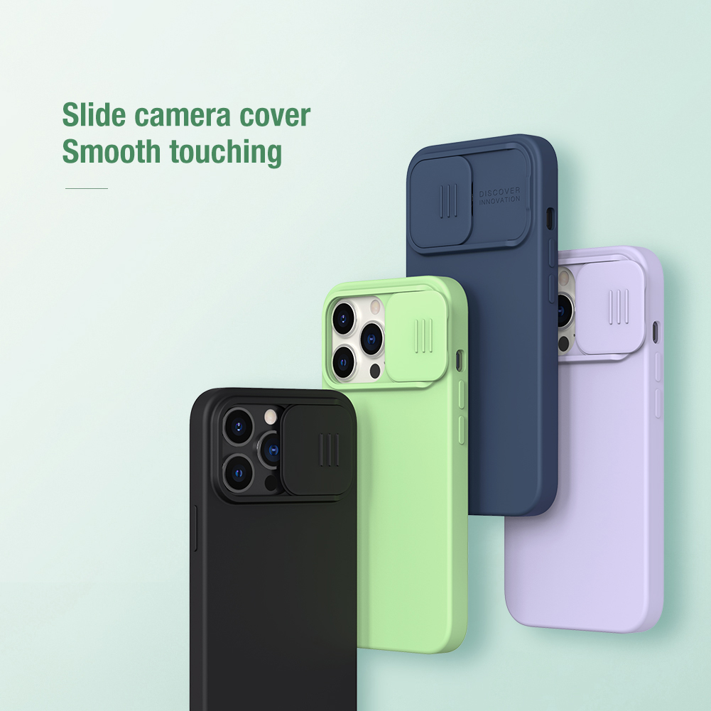 Case iPhone 13 Pro Max # Pre-Order * NILLKIN ฝาปิดกล้องเลื่อนการดูดซับแม่เหล็กซิลิโคนเหลว + ฝาครอบโทรศัพท์ PC [รองรับการชาร์จแบบไร้สาย] *