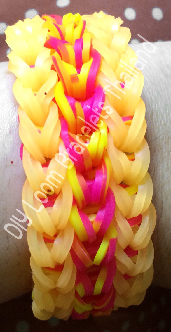 ยางถัก 100% ซิลิโคน loom band Tie Die ชมพู/เหลืองส้ม ( T2C) 600 เส้น
