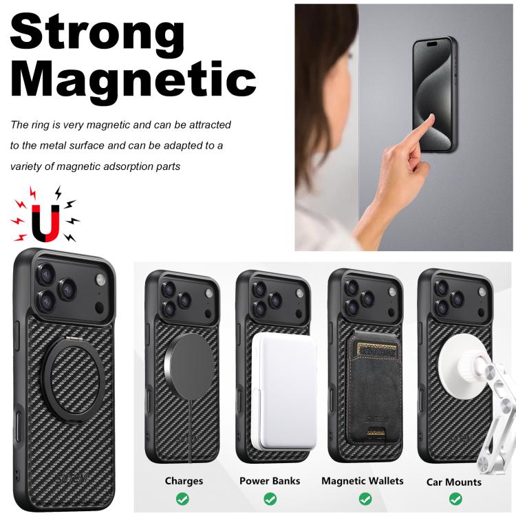 Case iPhone 17 Pro Max # Pre-order * Suteni เคส MagSafe หนังคาร์บอนไฟเบอร์ Suteni G3 หมุนได้ 360 องศา (สีดำ) *