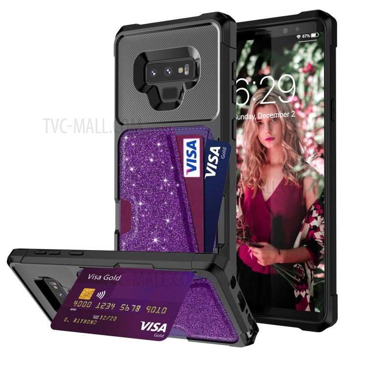 Case Samsung Galaxy Note9 / Pre-Order * เคส TPU + ช่องเสียบการ์ดหนัง PU การออกแบบผงแววทำให้โทรศัพท์ของคุณเปล่งประกาย *