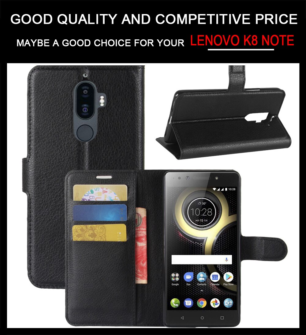 Case Lenovo K8 Note / Pre-order * เคสผิวลิ้นจี่ สไตล์กระเป๋าสตางค์: 3 ช่องเสียบการ์ด 1 + กระเป๋าเงิน *
