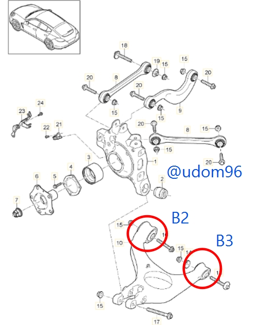 บู๊ชปีกนกล่าง ล้อหลัง พานาเมร่า (B2 หรือ B3) PORSCHE PANAMERA BUSHING, REAR LOWER CONTROL ARM 970.331.041.02, 97033104102