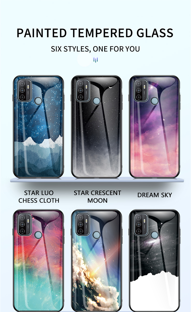 Case OPPO A53 (2020) # Pre-Order * เคสกระจกนิรภัยลาย Starry Sky + PC + TPU Hybrid Cover *