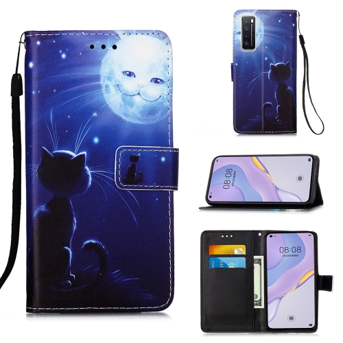 Case Huawei Nova 7 / Pre-order * เคสภาพจิตรกรรมเคสหนังพลิกแนวนอนพร้อมที่วางและช่องเสียบการ์ด & กระเป๋าสตางค์ & เชือกเส้นเล็ก *