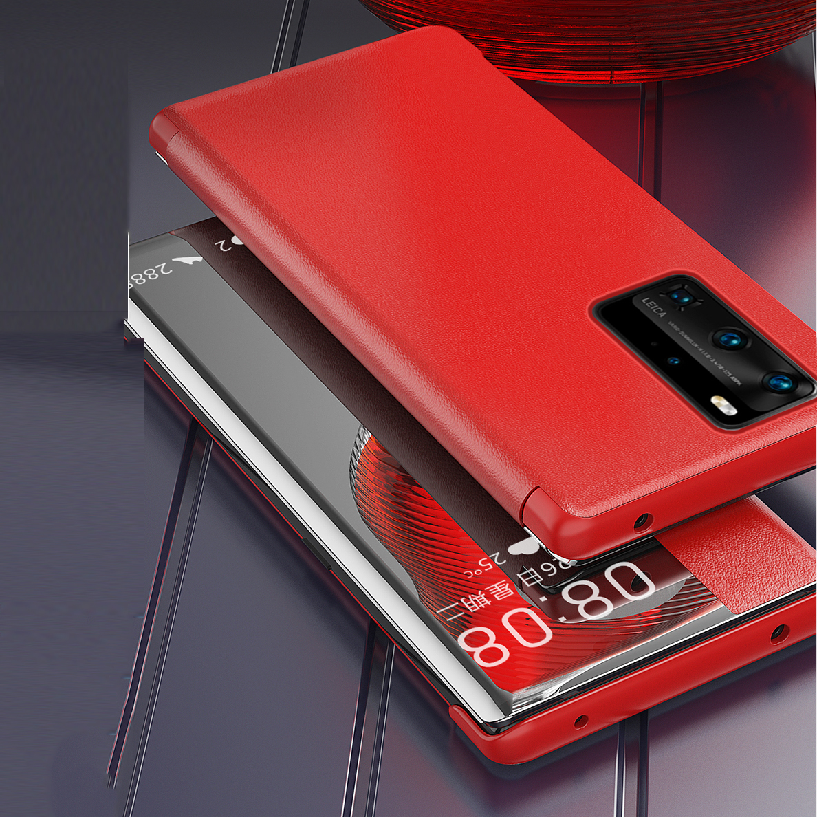 Case Huawei P40 Pro / Pre-order * เคสView Window Flip Leather Cover ทำจากวัสดุหนัง PC + PU หน้าต่างโปร่งแสงเพื่อการดูข้อมูลที่ง่าย *