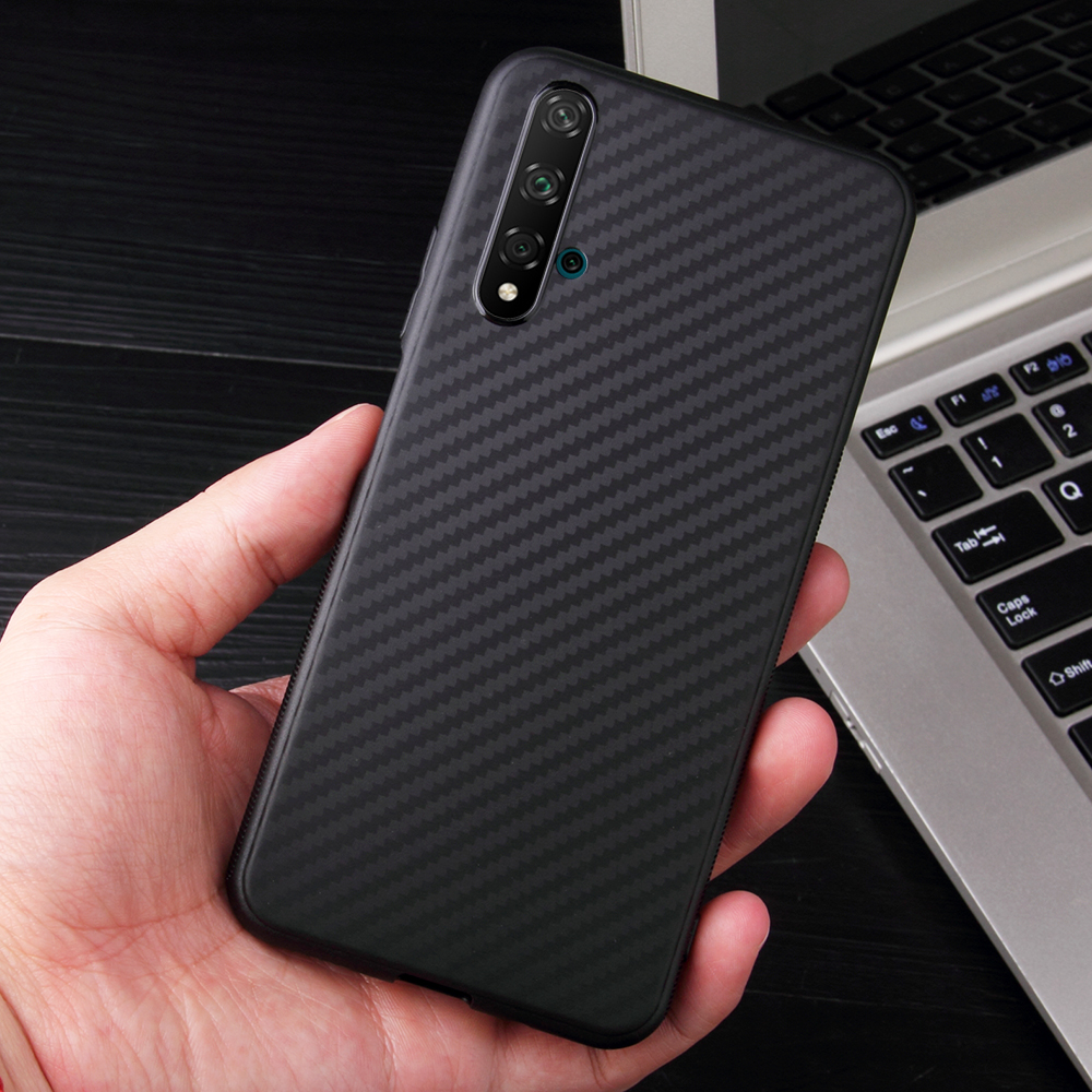 Case Huawei Nova 5T / พร้อมส่ง * เคสคาร์บอนไฟเบอร์ Skin Soft TPU - สีกุหลาบทอง *