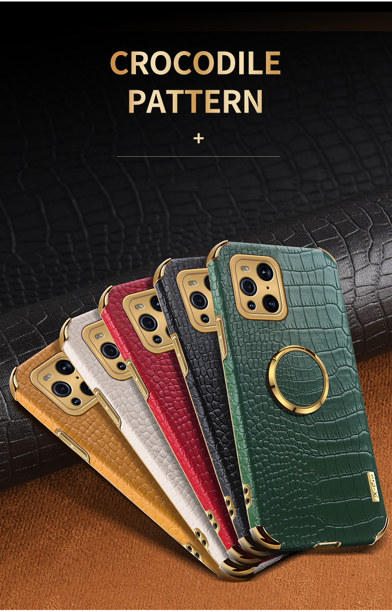 Case OPPO Find X3 / X3 Pro # Pre-Order * เคส Electroplating เนื้อจระเข้หนัง PU เคลือบ TPU ฝาปิดโทรศัพท์คัตเอาท์ที่แม่นยำพร้อมที่ใส่แหวน *