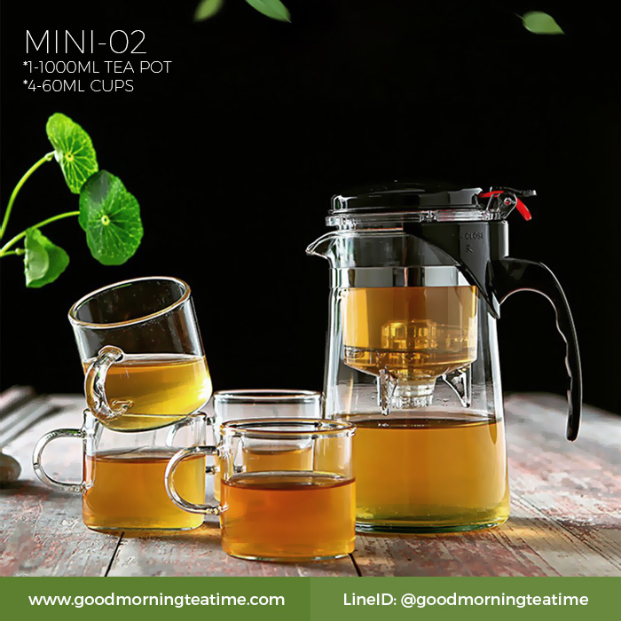 SET-MINI-02-ชุดแก้วชงชา ขนาด1000ml.+ แก้วชา 4 ใบ