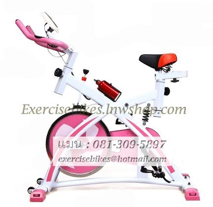 จักรยานออกกําลังกาย ระบบสายพาน Spin Bike แบบมีโช้ค รุ่น 880 สีชมพูหวาน น่ารักมากๆ สวยทนทาน รับประกัน 1 ปี