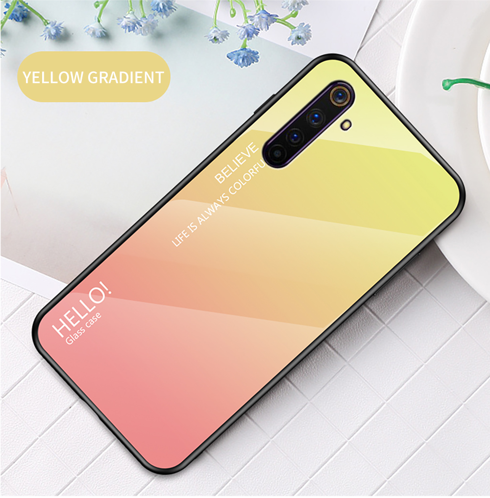 Case Realme 6 Pro / Pre-Order * เคสกระจกนิรภัยไล่สี + PC + เคส TPU Hybrid การออกแบบสีไล่ระดับสีที่ไม่ซ้ำกันและมีสไตล์ *