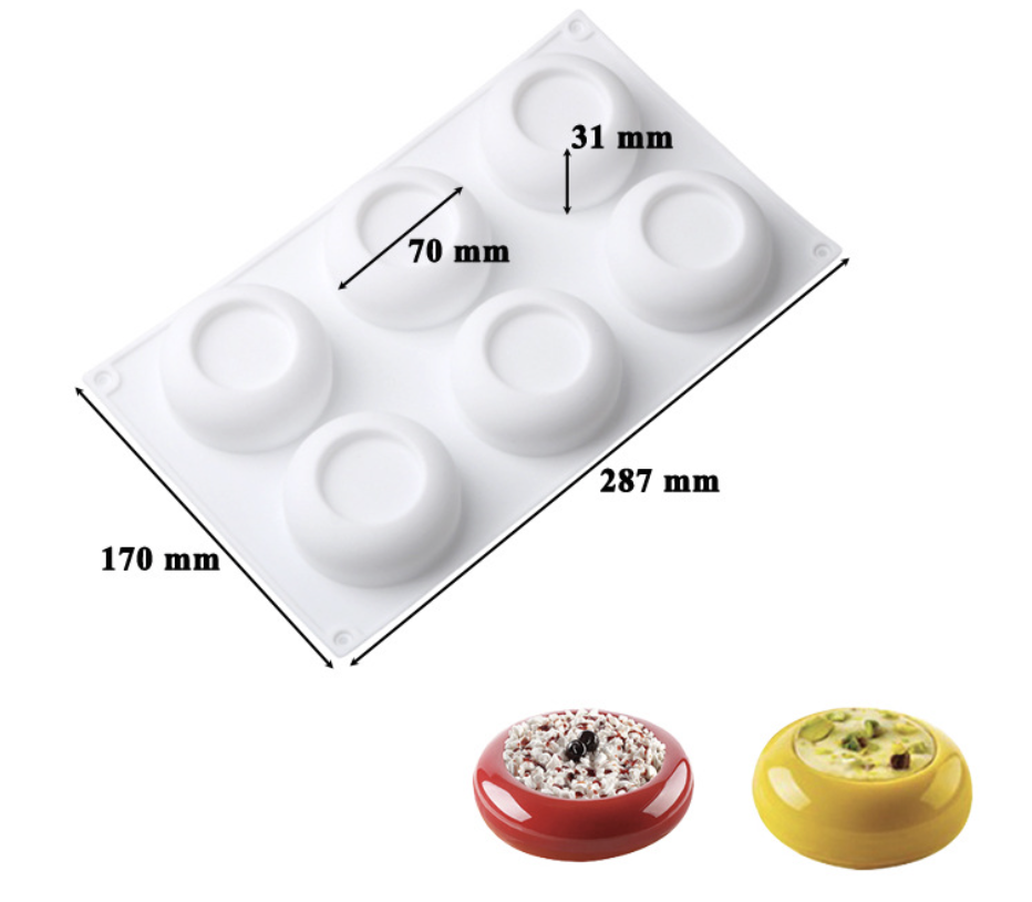 แม่พิมพ์ซิลิโคนวงกลมมีขอบ 6 ช่อง 7*3.1 cm ขนาด 65 g. 1 ชิ้น 005336