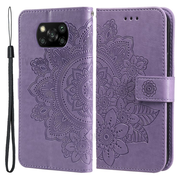Case Xiaomi Poco X3 Pro / X3 / X3 NFC # Pre-Order * PU Leather Imprint ดอกไม้รูปแบบกระเป๋าสตางค์เคสโทรศัพท์พร้อมเชือกเส้นเล็ก *