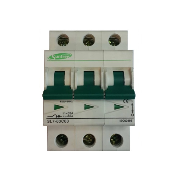 เบรกเกอร์เอซี 3 เฟส 3 ขั้ว สำหรับโซล่าเซลล์และระบบไฟฟ้ากำลัง (Three Phase, 3 Pole AC Breaker for Solar Cell and Power System) พิกัดกระแส 63A