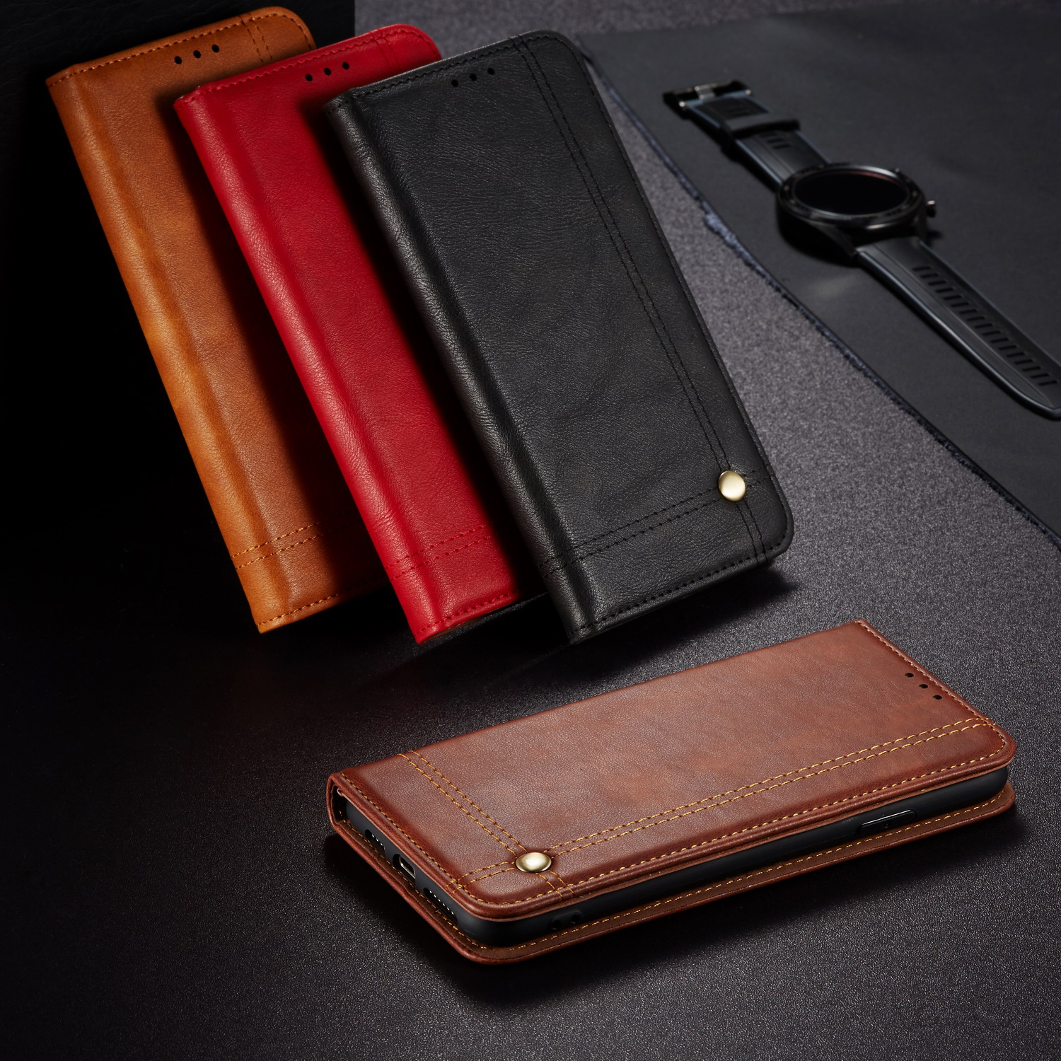 Case OPPO A92 / Pre-order * สไตล์ย้อนยุคม้ากระเป๋าสตางค์หนังยืนเนื้อม้า, เย็บแผลดีพร้อมหมุดทองย้อนยุคและสง่างาม *