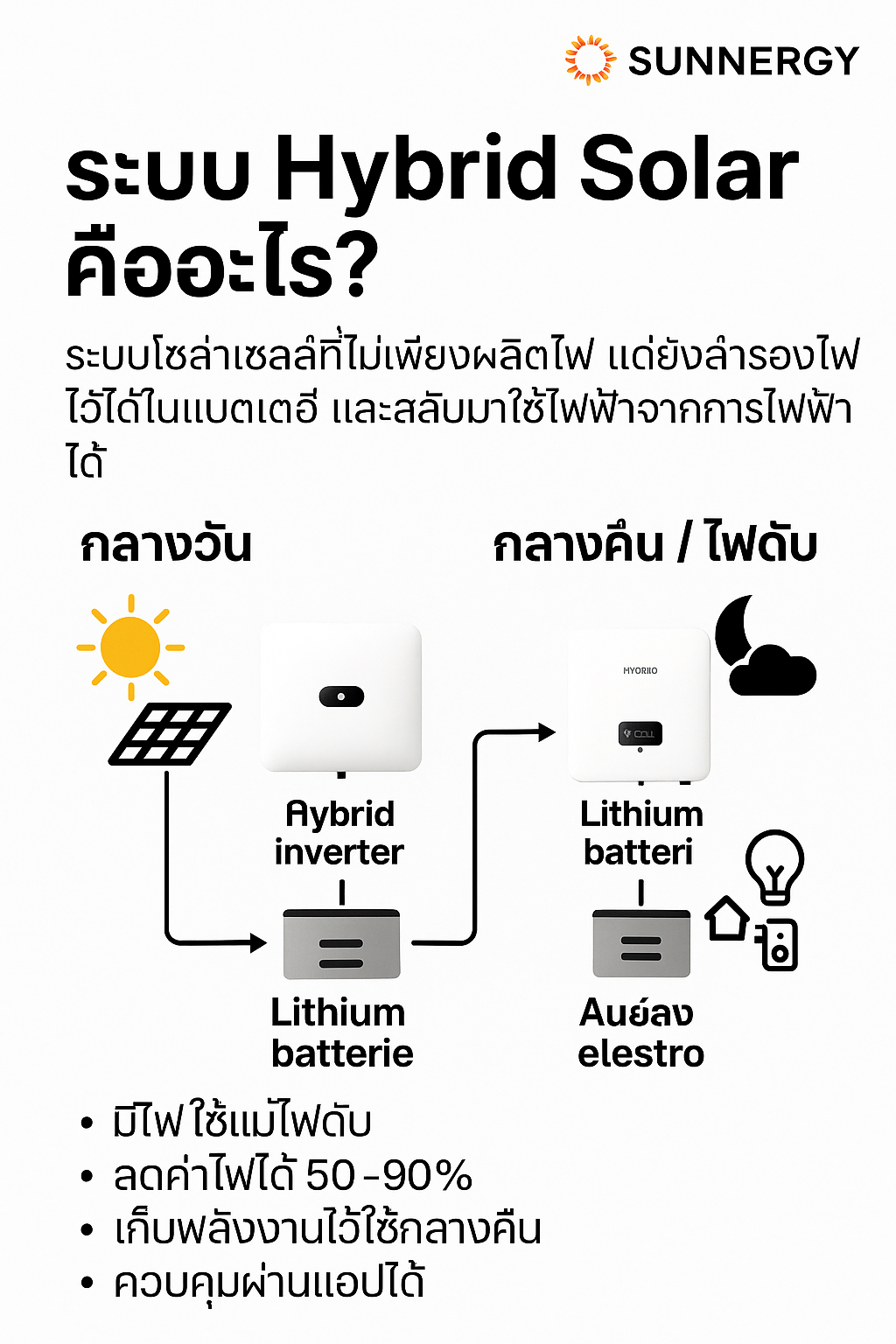 ระบบ Hybrid Solar คืออะไร รวมข้อดี การทำงาน และราคาอัปเดตปี 2026 โดย Sunnergy ระบบ Hybrid Solar คืออะไร รวมข้อดี การทำงาน และราคาอัปเดตปี 2026 โดย Sunnergy