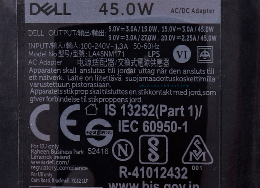 สายชาร์จโน๊ตบุ๊ค Dell แท้ 45W Type-C รับประกันศูนย์ Dell 1 ปี ลดราคาพิเศษ Dell Adapter 45W Type-C