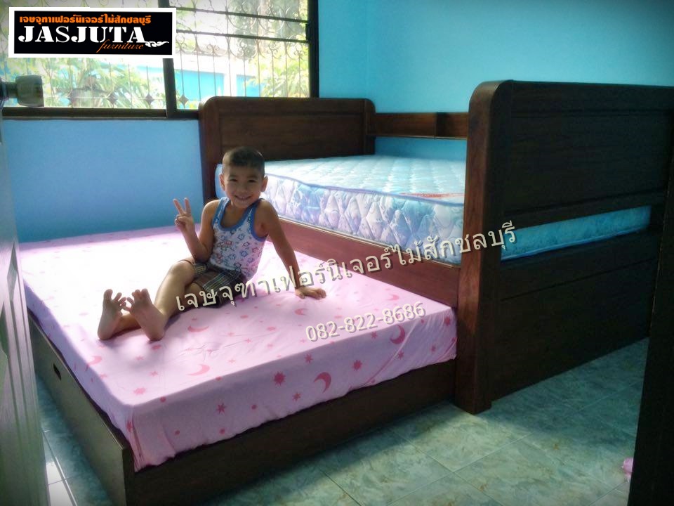 เตียงไม้สัก+เตียงเสริมล่าง 3.5ฟุต