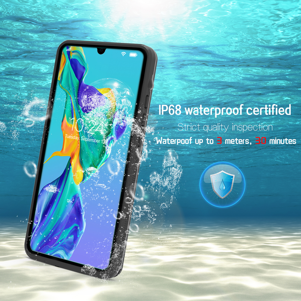 Case Huawei P30 Pro / Pre-Order * REDPEPPER IP68 เคสโทรศัพท์มือถือกันน้ำ [รองรับการปลดล็อกด้วยลายนิ้วมือ] [ด้านหลังแบบใส] - สีดำ *