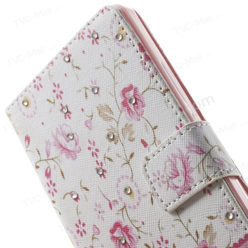 Case Huawei P7 / Pre-order * หนัง PU และ TPU วัสดุ ดอกกุหลาบลูกไม้รูปแบบการปักดอกไม้ฝังด้วย rhinestones เงา *