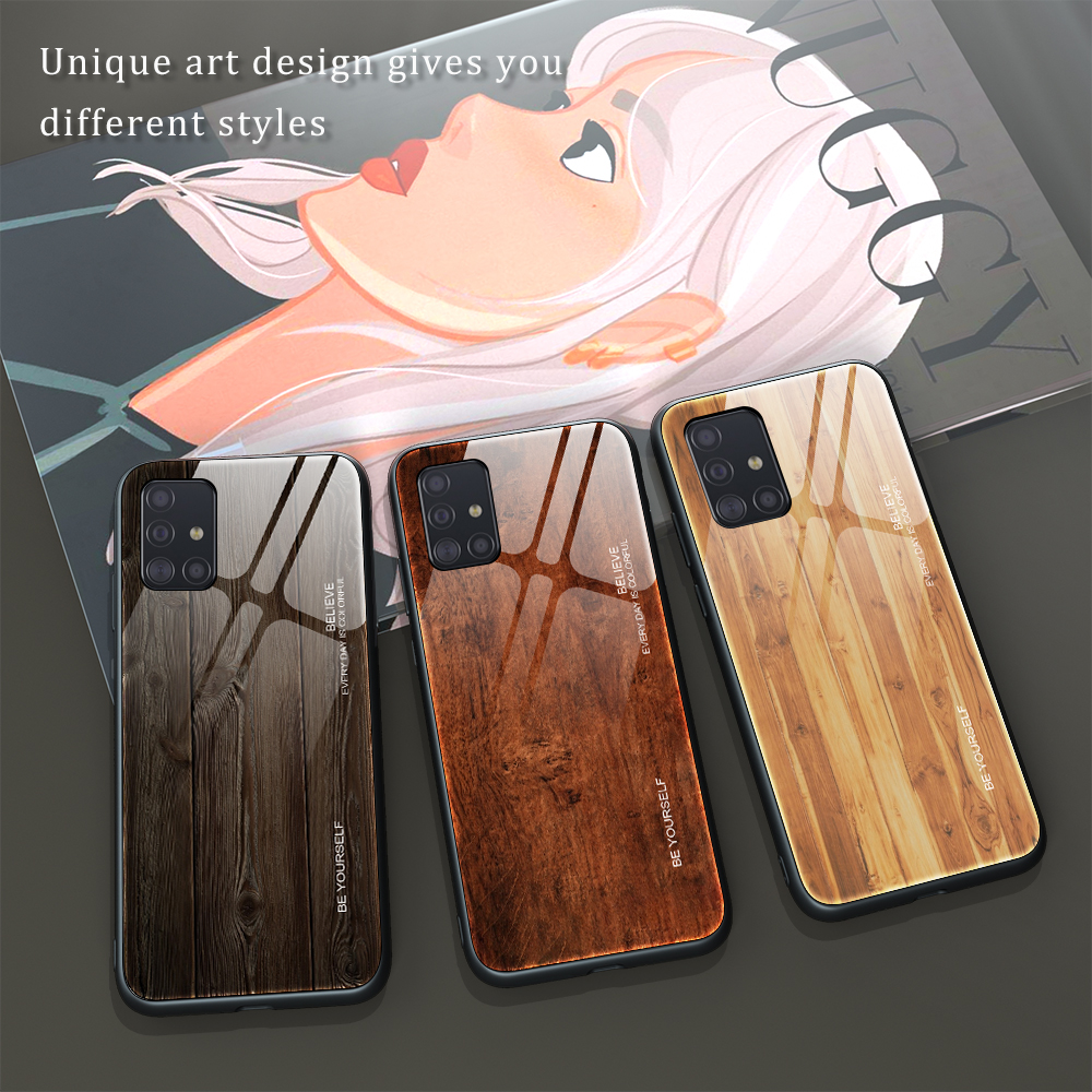 Case Samsung Galaxy A51 / Pre-order * เคสผิวลายไม้ TPU + กระจกนิรภัยปกหลัง *