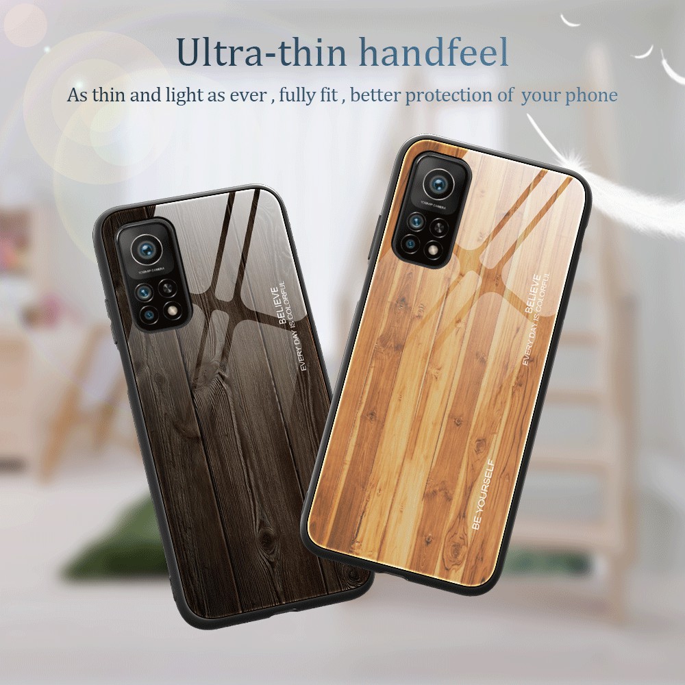 Case Xiaomi Mi 10T 5G / Mi 10T Pro 5G / Pre-order * เคสกระจกนิรภัยปกหลังลายไม้เนื้อ TPU ขอบ *