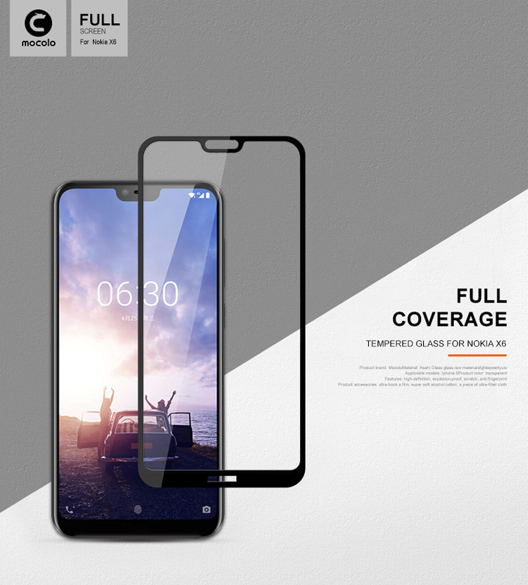 กระจกนิรภัย Nokia 6.1 Plus / Pre-Order * MOCOLO กระบวนการพิมพ์ผ้าไหมทำให้ฟิล์มสวยงามขึ้น *