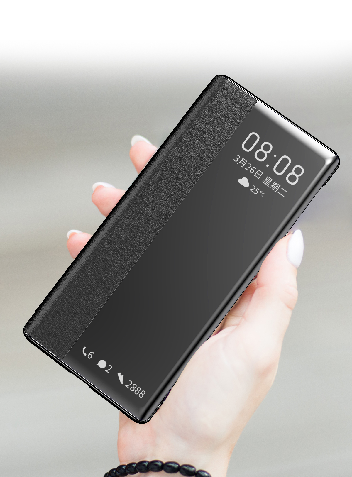 Case Huawei P40 Pro / Pre-order * เคสView Window Flip Leather Cover ทำจากวัสดุหนัง PC + PU หน้าต่างโปร่งแสงเพื่อการดูข้อมูลที่ง่าย *