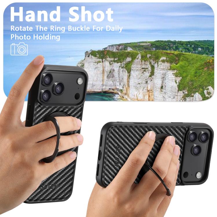 Case iPhone 17 Pro Max # Pre-order * Suteni เคส MagSafe หนังคาร์บอนไฟเบอร์ Suteni G3 หมุนได้ 360 องศา (สีดำ) *