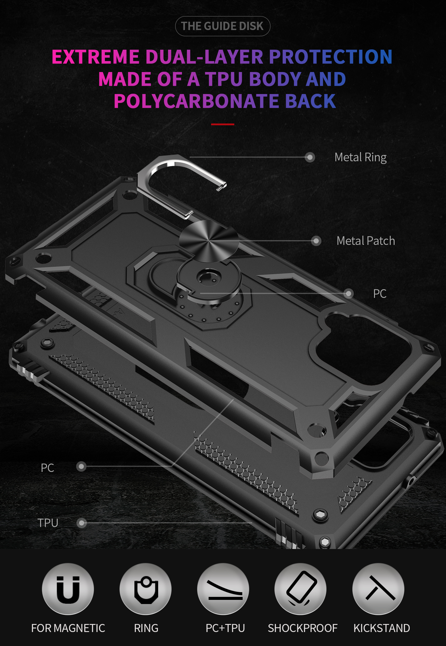 Case Samsung Galaxy A42 5G / Pre-Order * Ring Kickstand Hybrid PC + TPU Anti-drop Phone Shell สร้างด้วยพลาสติกและวัสดุ TPU ป้องกันสองชั้น *