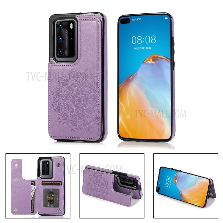 Case Huawei P40 Pro+ / Pre-order * เคสพิมพ์ลายดอกไม้ลายขาตั้งผู้ถือบัตรหนัง PU เคส TPU เคลือบ *