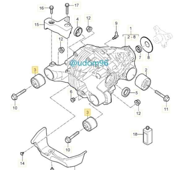 Porsche Panamera บู๊ชหิ้วเฟืองท้าย บูธหิ้วเฟืองท้าย ด้านหลัง ยี่ห้อ LEMFÖRDER / 97037506100, 970 375 061 00