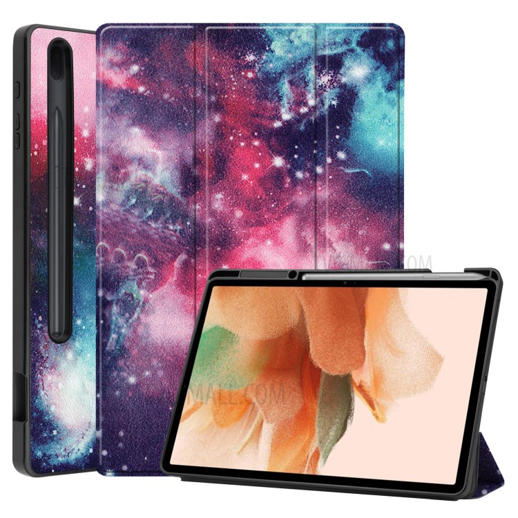 Case Samsung Galaxy Tab S7 FE # Pre- Order * เคสพิมพ์ลวดลาย 3 - พับ Stand Design เคสแท็บเล็ตหนัง TPU พร้อมช่องเสียบปากกา ฟังก์ชันปลุกและนอนหลับอัจฉริยะ ประหยัดพลังงาน *