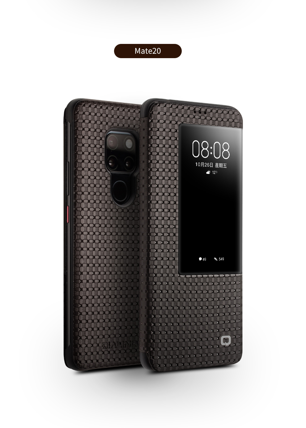 Case Huawei Mate 20 / Pre-order * QIALINO ลายตาราง หนังวัวแท้คุณภาพเยี่ยม รองรับฟังก์ชั่นสมาร์ทปลุก / นอนหลับ *