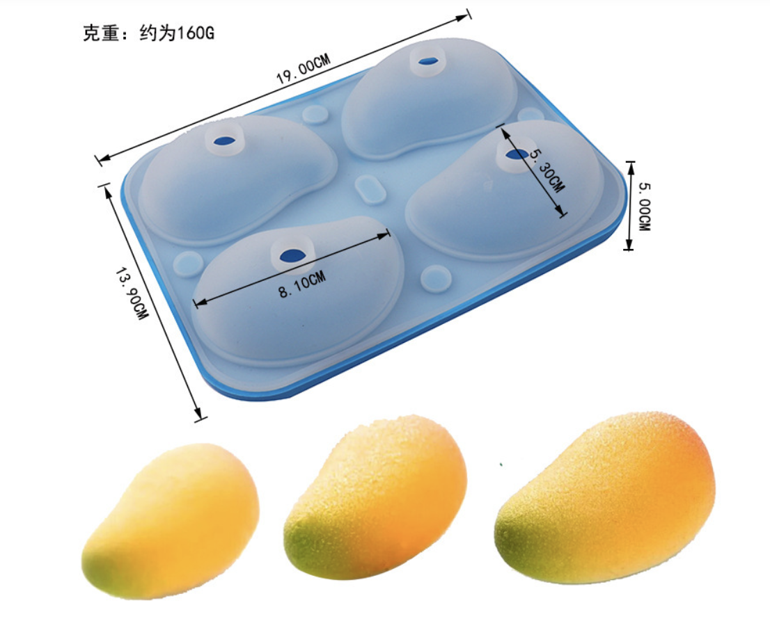 แม่พิมพ์ซิลิโคน มะม่วง 4 ช่อง 3D 120 g 5.5*8*5 cm. 005048