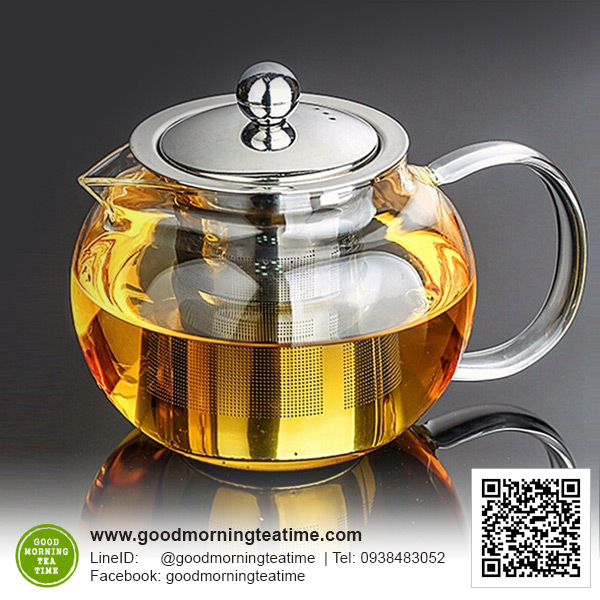 กาน้ำชาแก้วใส ที่กรองชาและฝาแสตนเลส ขนาด 800 ml.