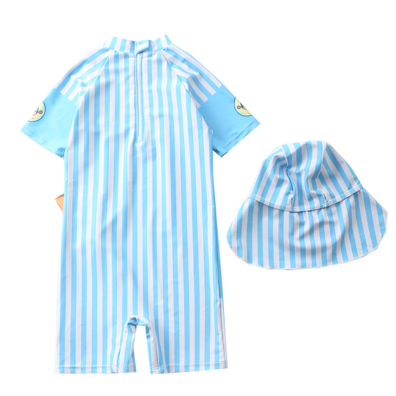 ชุดว่ายน้ำ พร้อมหมวก ลายไดโนเสาร์ สีฟ้า ไซส์ L