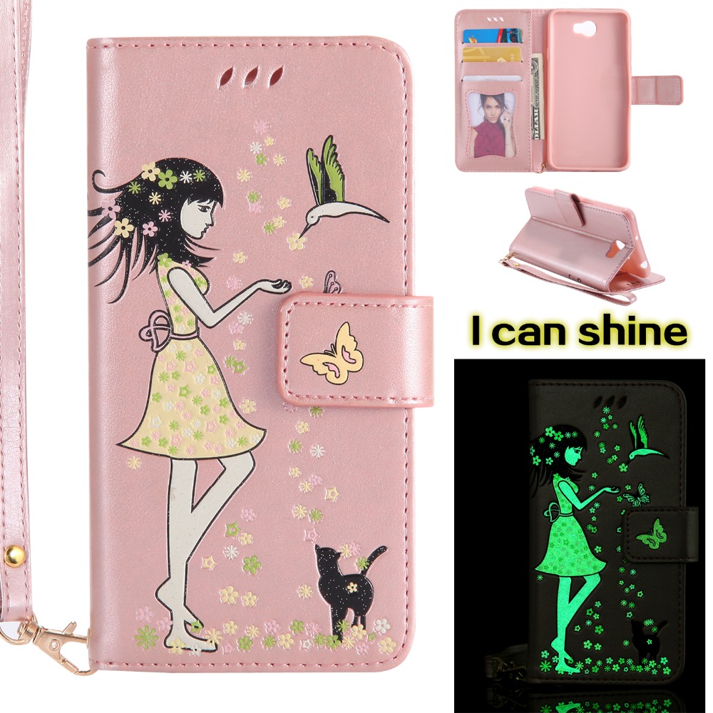 Case Huawei Y6ii / Pre-orde * เคสกระเป๋าสตางค์สไตล์หนัง PU หนังส่องสว่าง *