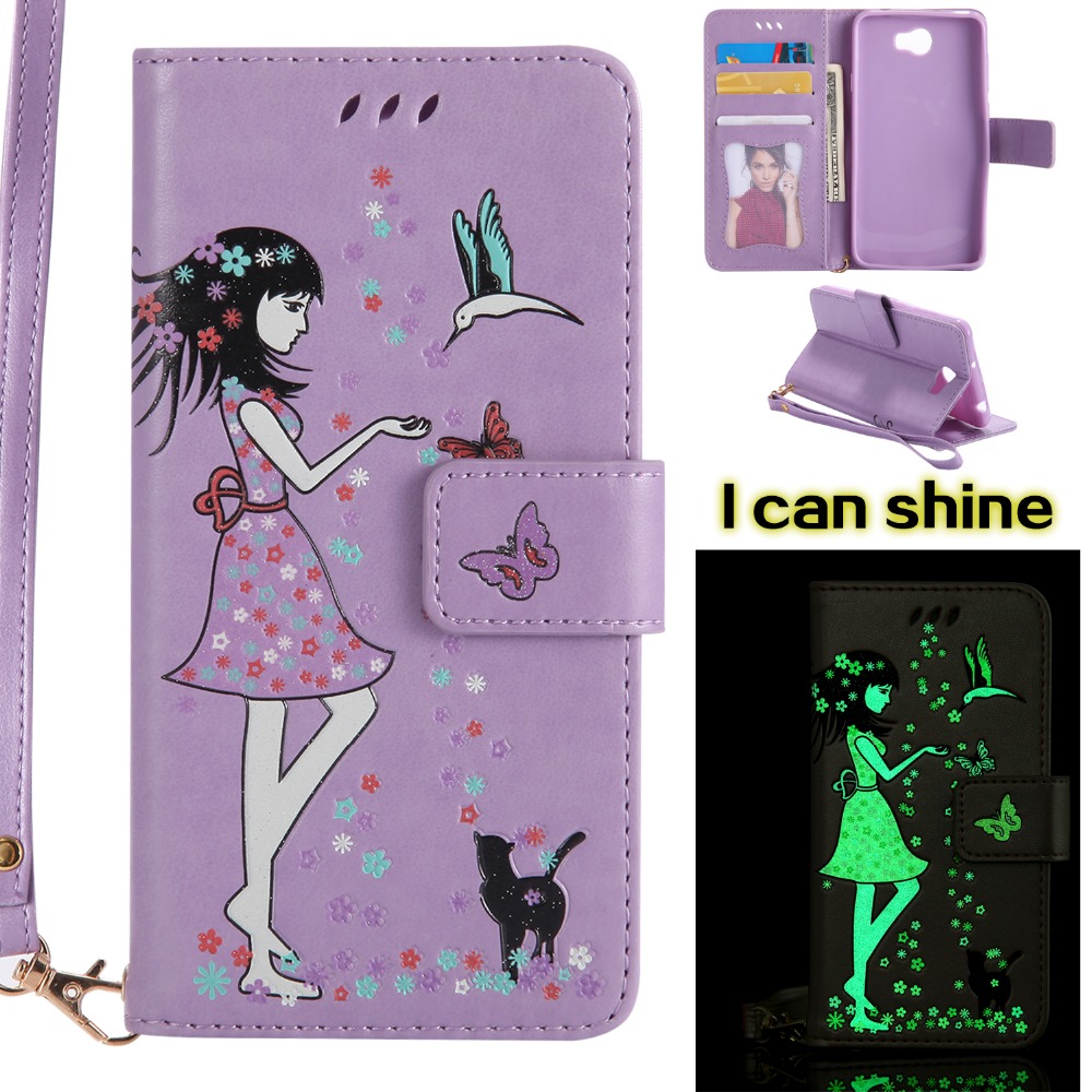 Case Huawei Y6ii / Pre-orde * เคสกระเป๋าสตางค์สไตล์หนัง PU หนังส่องสว่าง *