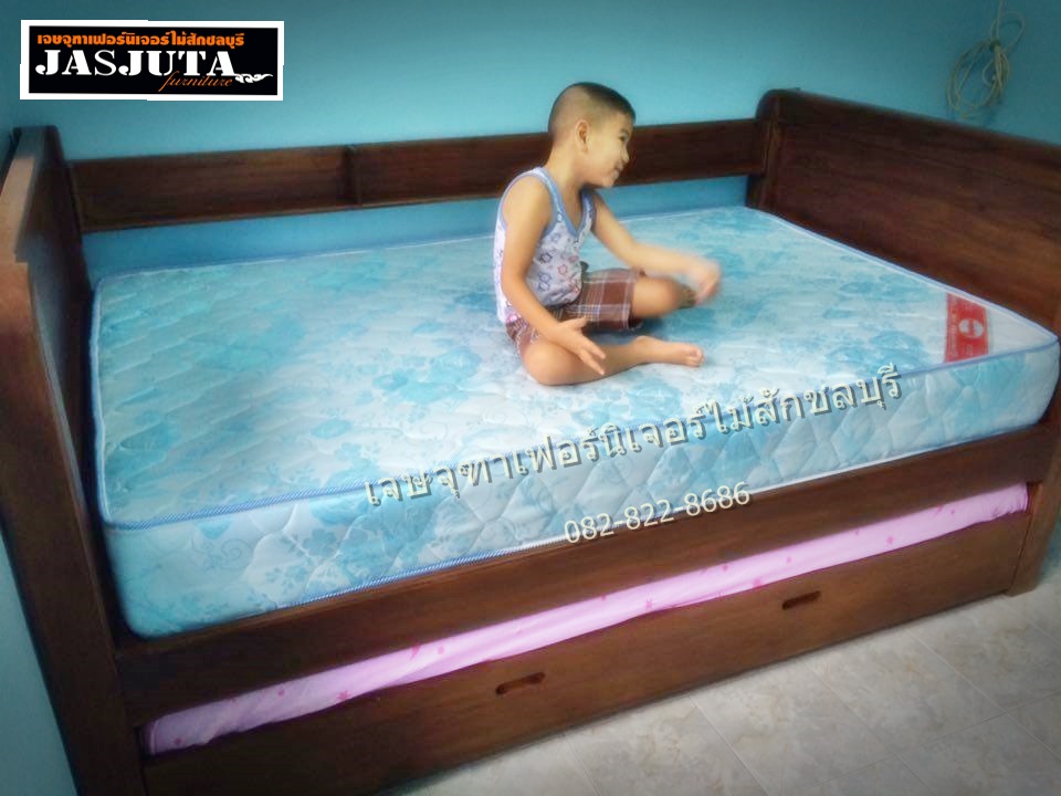 เตียงไม้สัก+เตียงเสริมล่าง 3.5ฟุต