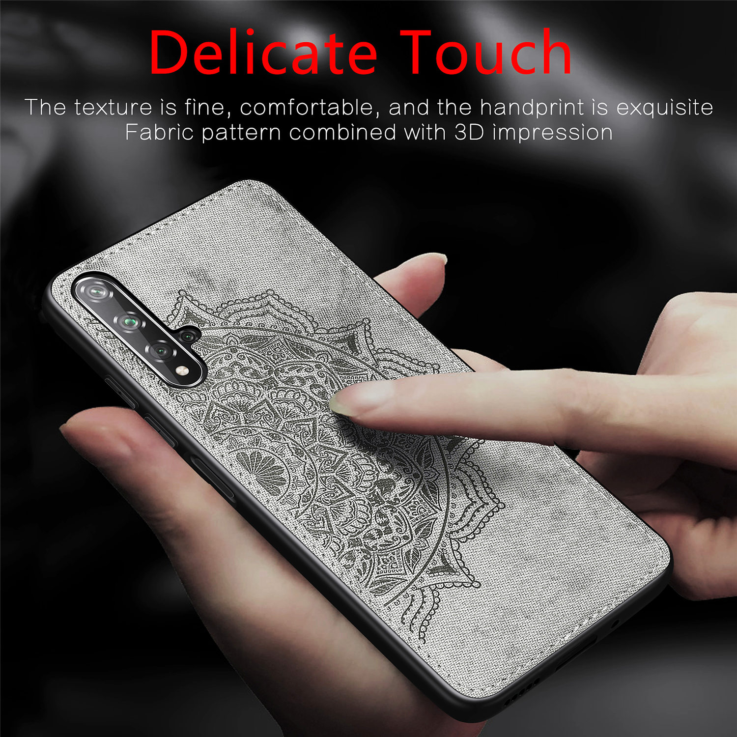 Case Huawei Nova 5T / พร้อมส่ง * เคสพิมพ์ Mandala ดอกไม้ PC + TPU + ผ้า - น้ำเงิน *