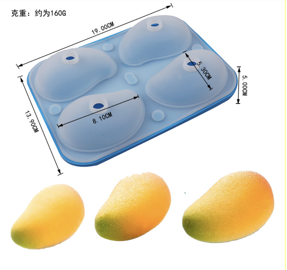 แม่พิมพ์ซิลิโคน มะม่วง 4 ช่อง 3D 120 g 5.5*8*5 cm. 005048