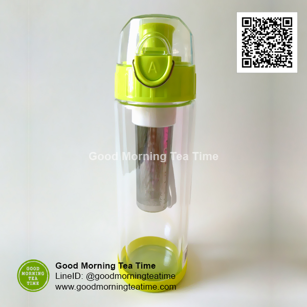 (สีเขียวตอง) ขวดแก้วชงชาแบบพกพาพร้อมตัวกรองใบชาแสตนเลส ขนาด 380 ml